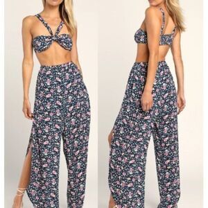 Lulus Women's Navy Blue‎ Floral Print Two-Piece Jumpsuit